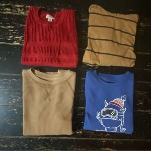 Lot of 4 Boys Long Sleeve Tops & Sweater Size 8- Wonder Nation, Cat & Jack